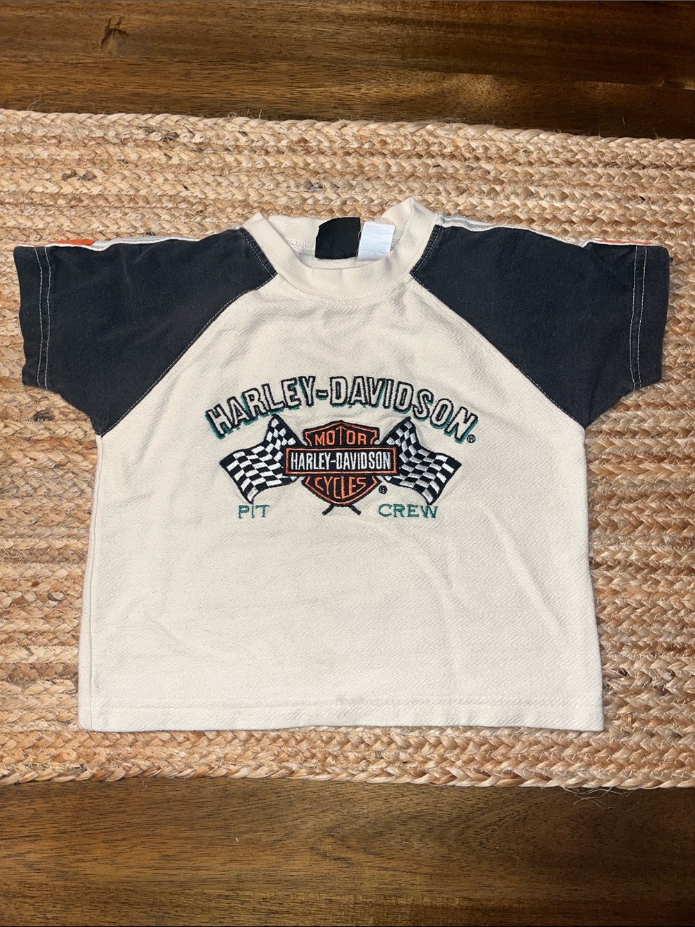 Vintage Harley-Davidson kids size 4 Cream & Black Pit Crew Kids Top